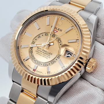 2023 Rolex Sky-Dweller 42mm Champagne 2-tone Yellow Gold/Steel Watch 336933 Box Papers