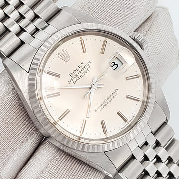 Rolex Datejust 36mm White Gold Fluted Bezel Steel Jubilee Watch 16014 Service Papers