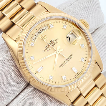 Rolex President Day-Date Factory Diamond Dial Double-Quick Yellow Gold 36mm Watch 18238