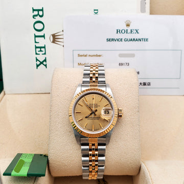 Rolex Datejust 26mm 2-tone Yellow Gold/Steel Champagne Dial Jubilee Watch 69173 Box Papers