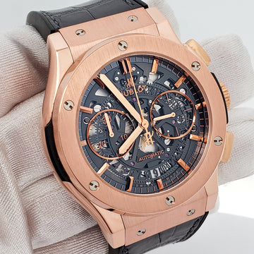 Hublot Classic Fusion Aerofusion Chronograph 45mm King Gold Skeleton Watch 525.OX.0180.LR Box Papers
