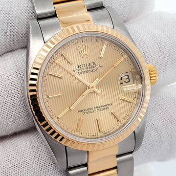 Rolex Datejust 31mm 68273 Champagne Tapestry Index Dial Yellow Gold/Steel Watch Box Papers