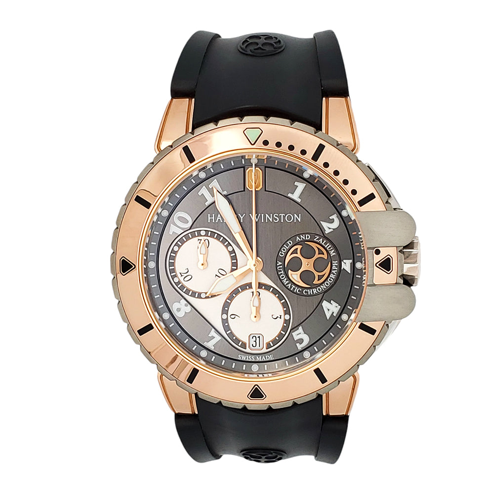 Harry Winston Ocean Diver 44mm 2-tone Rose Gold/Zalium Rubber Strap 410 MCA44RZ Watch
