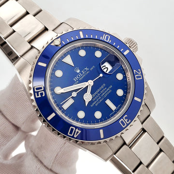2010 Rolex Submariner Date Smurf Ceramic Bezel Blue Dial White Gold 40mm Watch 116619LB Box Papers