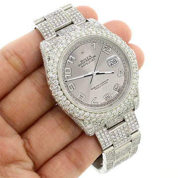 Rolex Datejust 36mm 116200 Pave 16.9CT Diamond Bezel/Case/Bracelet/Silver Concentric Arabic Dial Watch Box Papers