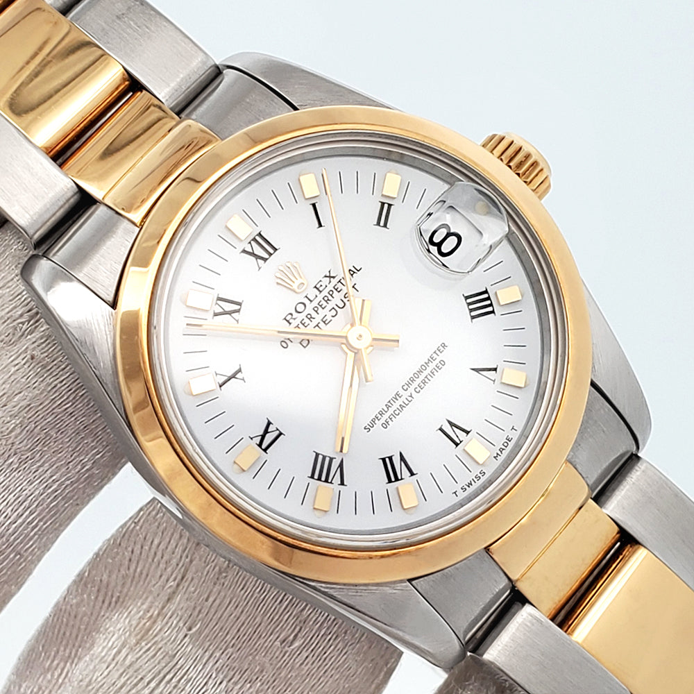 Rolex Datejust 31mm 2-tone White Roman Dial Oyster Watch 68243 Papers