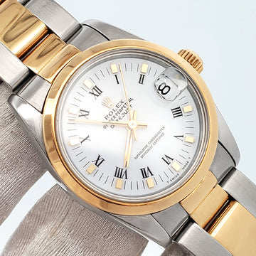 Rolex Datejust 31mm 2-tone White Roman Dial Oyster Watch 68243 Papers