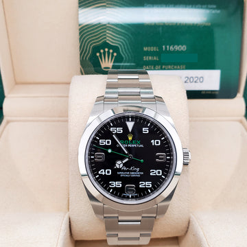 Rolex Air King 40mm 116900 Black Dial Green script Stainless Steel Watch 2020 Box Papers