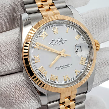 Rolex Datejust 36mm 116233 2-Tone White Roman Dial Jubilee Watch Box Papers