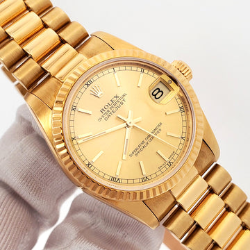Rolex President Datejust 31mm Champagne Index Dial Yellow Gold Watch 68278 Box/Apr