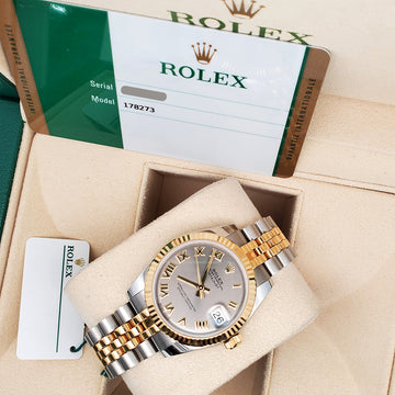 Rolex Datejust 31mm 178273 Gray Roman 2-tone Yellow Gold/Steel Jubilee Watch Box Papers