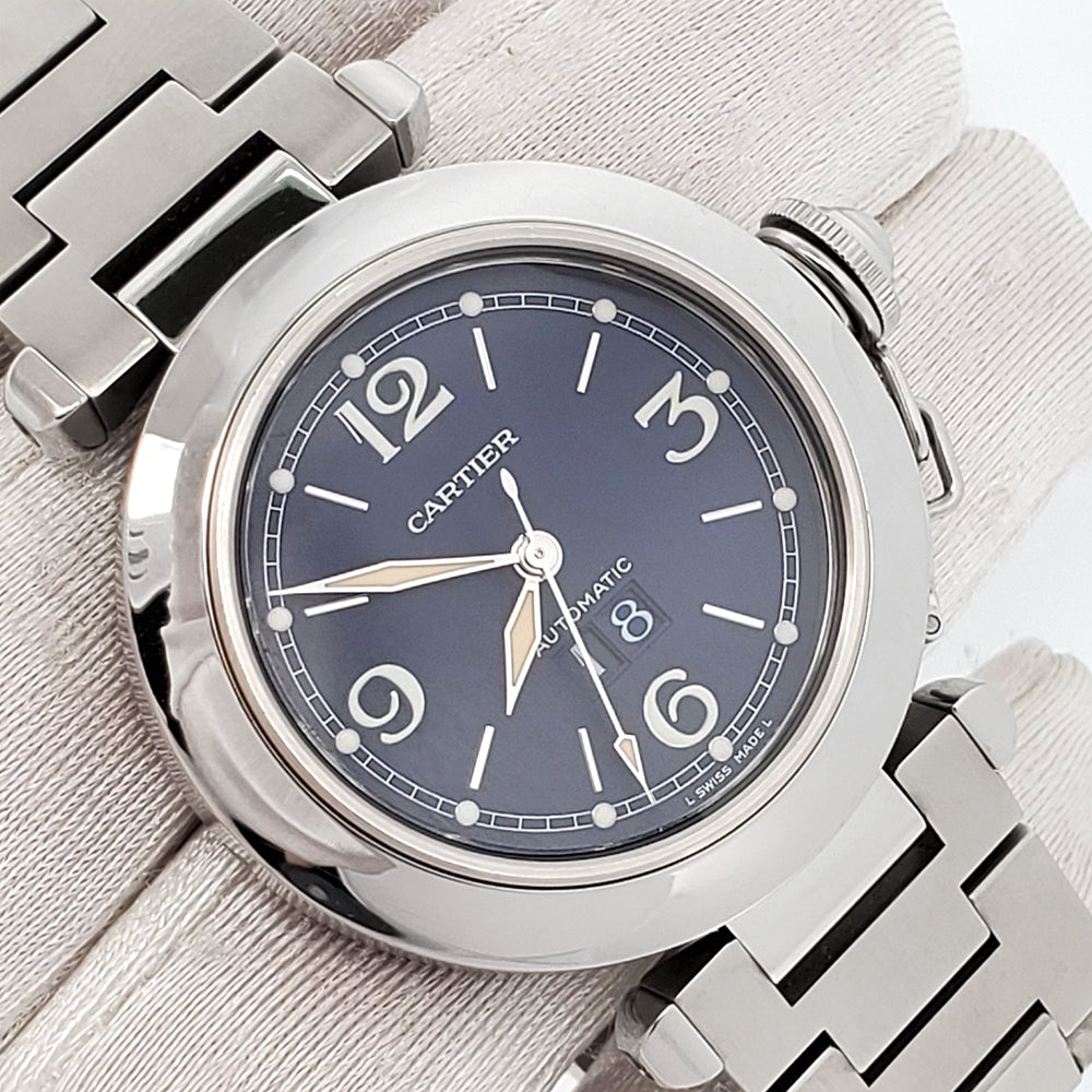Cartier Pasha C Big Date 35mm Blue Dial Steel Watch 2475 W31047M7