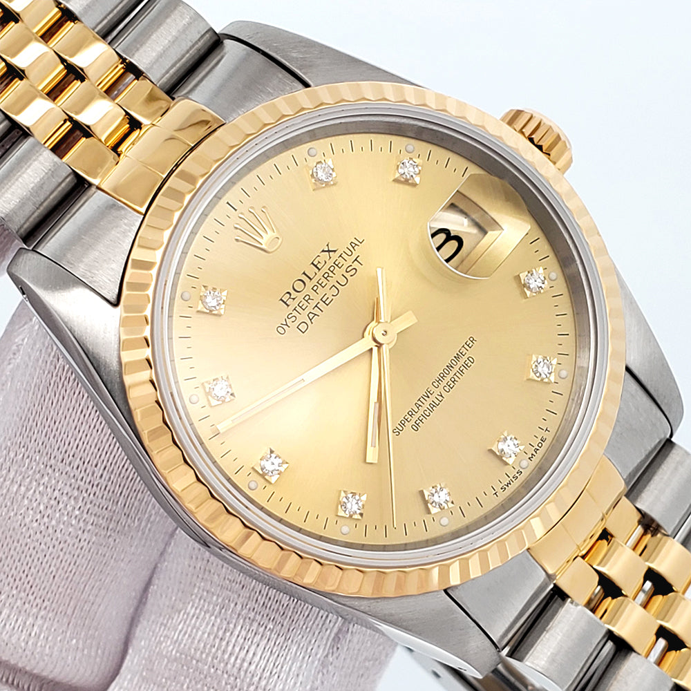 Rolex Datejust 36mm 16233 Factory Champagne Diamond Dial Yellow Gold/Steel Watch