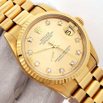 Rolex President Datejust Factory Champagne Diamond Dial Yellow Gold 31mm Watch 68278