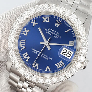 Rolex Datejust Midsize 31mm Blue Roman Dial  2.25ct Diamond Bezel Jubilee Watch