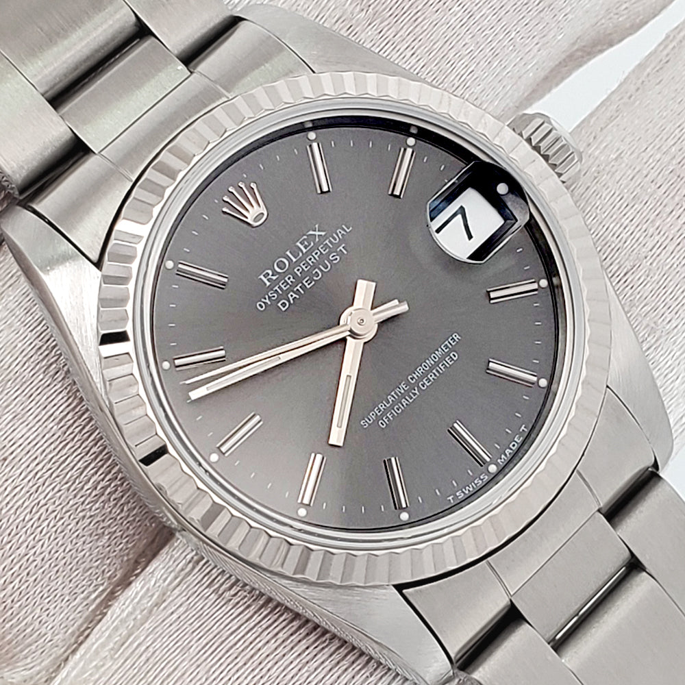 Rolex Datejust 31mm Slate Index White Gold Fluted Bezel Steel Oyster Watch 68274