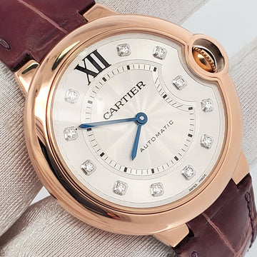 Cartier Ballon Bleu 36mm Diamond Dial Rose Gold Watch WE902028 3003 Box Booklet