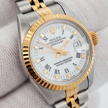 Rolex Datejust 26mm 2-Tone White Roman Dial Jubilee Watch 6917