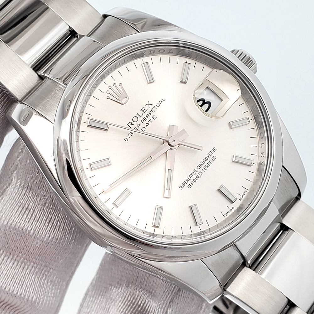 Rolex Oyster Perpetual Date 34mm 115200 Silver Index Steel Oyster Watch Papers