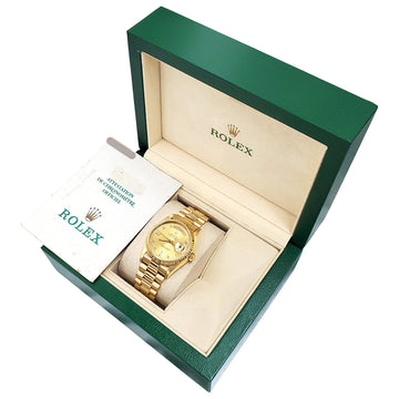 1991 Rolex President Day-Date Factory Champagne Diamond Dial Yellow Gold 36mm Watch 18238 Box Papers