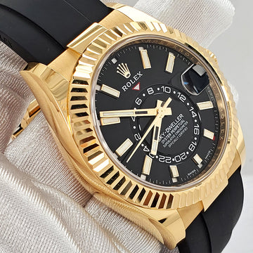 Unworn Rolex Sky-Dweller 42mm 326238 Black Dial Oysterflex Strap Yellow Gold Watch 2022 Box Papers