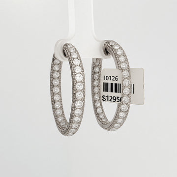 18k White Gold Diamond Hoop Earrings 3.52ct Natural Diamonds | Inside-Out Sparkle Elegance