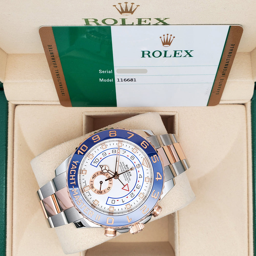 Rolex Yacht-Master II 44mm 116681 White Dial Rolesor Rose Gold/Steel Watch Box Papers