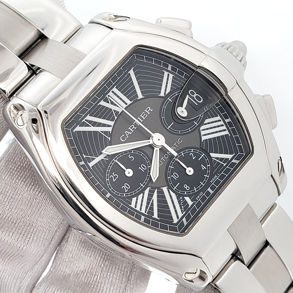 Cartier Roadster Black Roman XL Chronograph 43mm Steel Watch W62019X6 2618