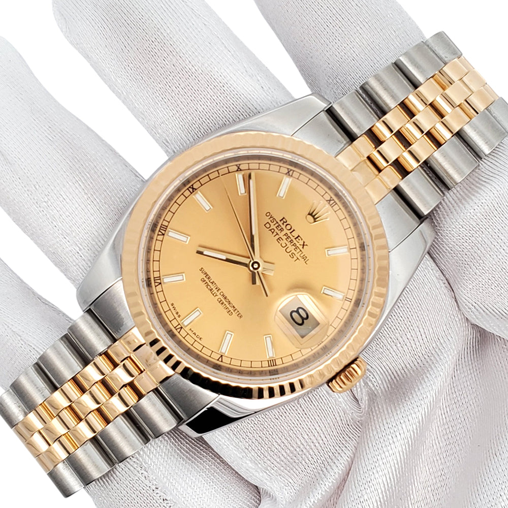 Rolex Datejust 36mm 2-Tone Yellow Gold/Steel Champagne Dial Watch 116233