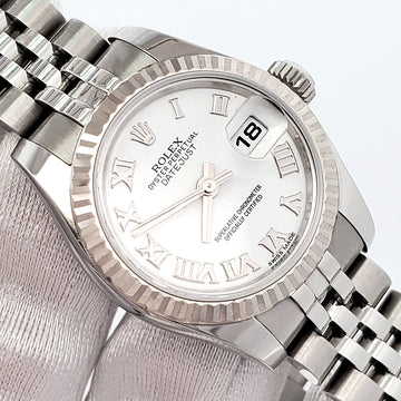 Rolex Datejust 26mm White Roman White Gold Fluted Bezel Steel Jubilee Watch 179174 Box/Papers/Tag