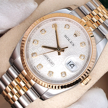 Rolex Datejust 36mm 116233 Silver Jubilee Diamond Dial 2-tone Yellow Gold/Steel Watch