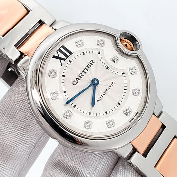 Cartier Ballon Bleu Silver Diamond Dial 36mm Rose Gold/Steel Watch 3284 W3BB0018