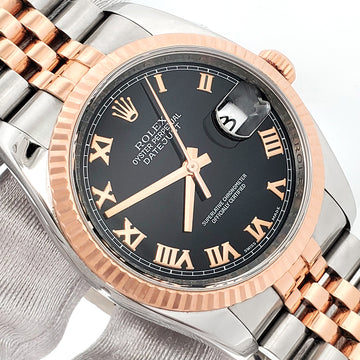 Rolex Datejust 36mm Black Roman Dial Rose Gold/Steel Jubilee Watch 116231