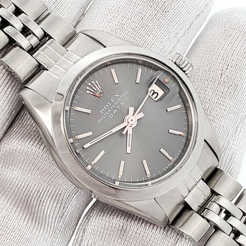 Certified Rolex Oyster Perpetual Lady Date 6916 Gray Index Dial Steel Jubilee 26mm Watch Service Card