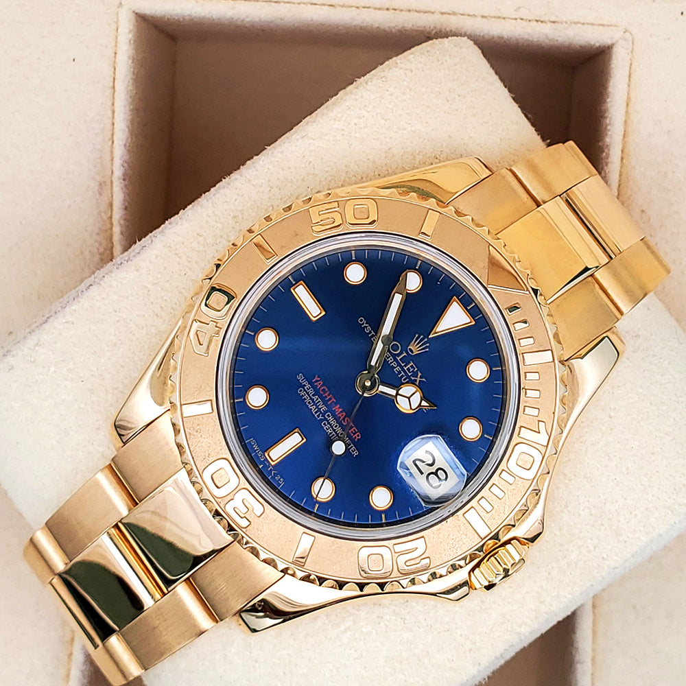 Rolex Yacht-Master 35mm Blue Dial Yellow Gold Oyster Watch 68628