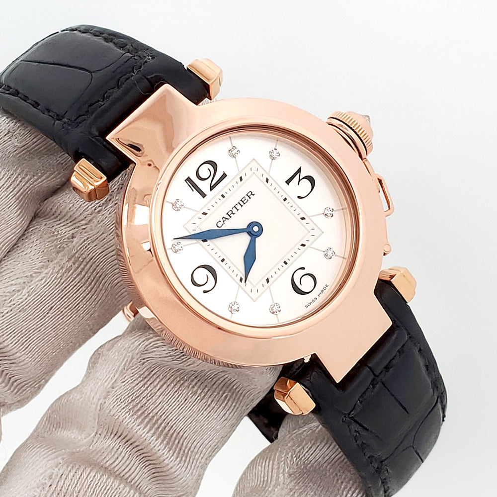 Cartier Pasha Rose Gold Factory Diamond Dial Ladies 32mm Watch WJ11913G 2812