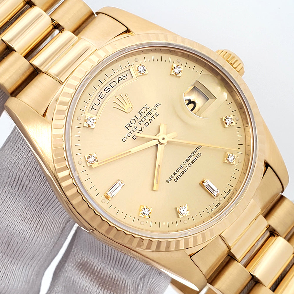 1991 Rolex President Day-Date 36mm Factory Diamond Double-Quick Gold Watch 18238