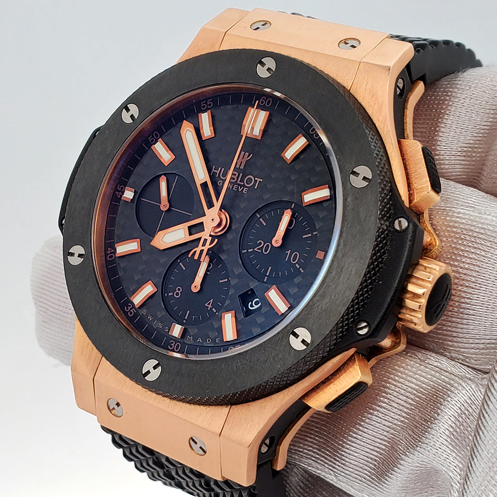 Hublot Big Bang 44mm Carbon Fiber Dial Ceramic Bezel Rose Gold Watch 301.PM.1780.RX