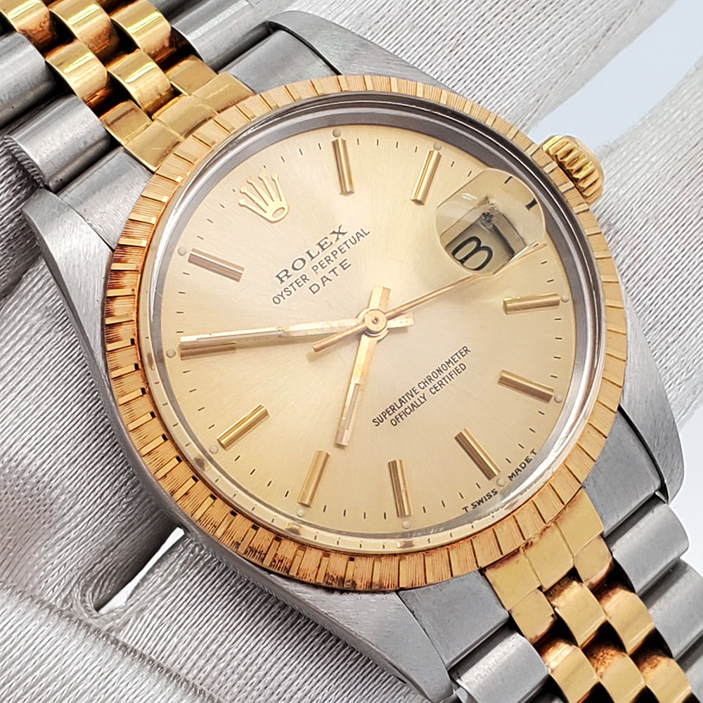 Rolex Date 34mm 15053 Champagne Index 2-tone Yellow Gold/Steel Jubilee Watch