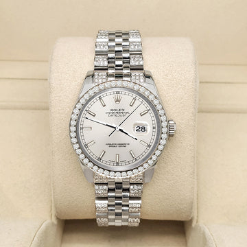 Rolex Datejust 31mm Silver Index Dial 3.30ct Diamond Bezel/Bracelet Steel Watch 178240