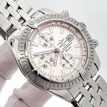 Breitling Chronomat Evolution Silver Dial Chronograph 44mm Steel Watch A13356 Box Papers