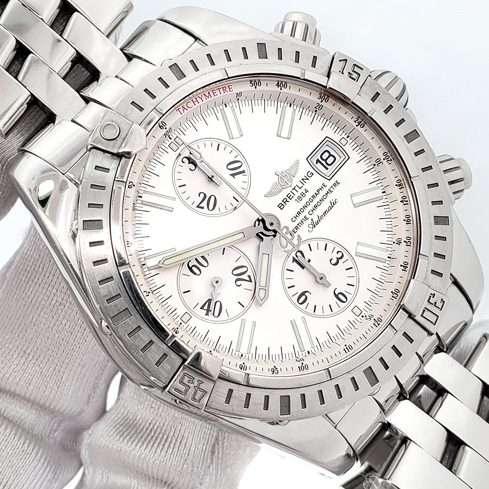 Breitling Chronomat Evolution White Dial Chronograph 44mm Steel Watch A13356