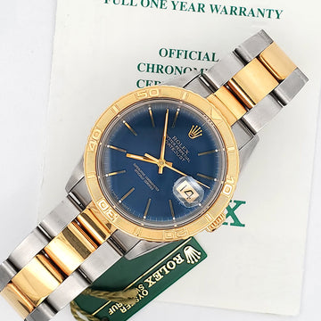 Rolex Datejust Turn-O-Graph 36mm Blue Index Oyster Yellow Gold/Steel Watch 16263 Box Papers