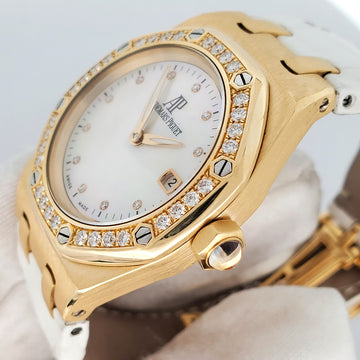 Audemars Piguet Royal Oak Lady Yellow Gold Factory White MOP Diamond Dial/Bezel 33mm Watch 67601BA.ZZ.D012CR.03