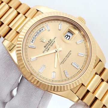 2025 Rolex Day-Date 40 President Factory Champagne Baguette Diamond Dial Yellow Gold Men's Watch 228238 Box/Papers/Tag
