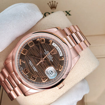 Rolex President Day-Date 36mm Chocolate Wave Arabic Dial Rose Gold Watch 118205