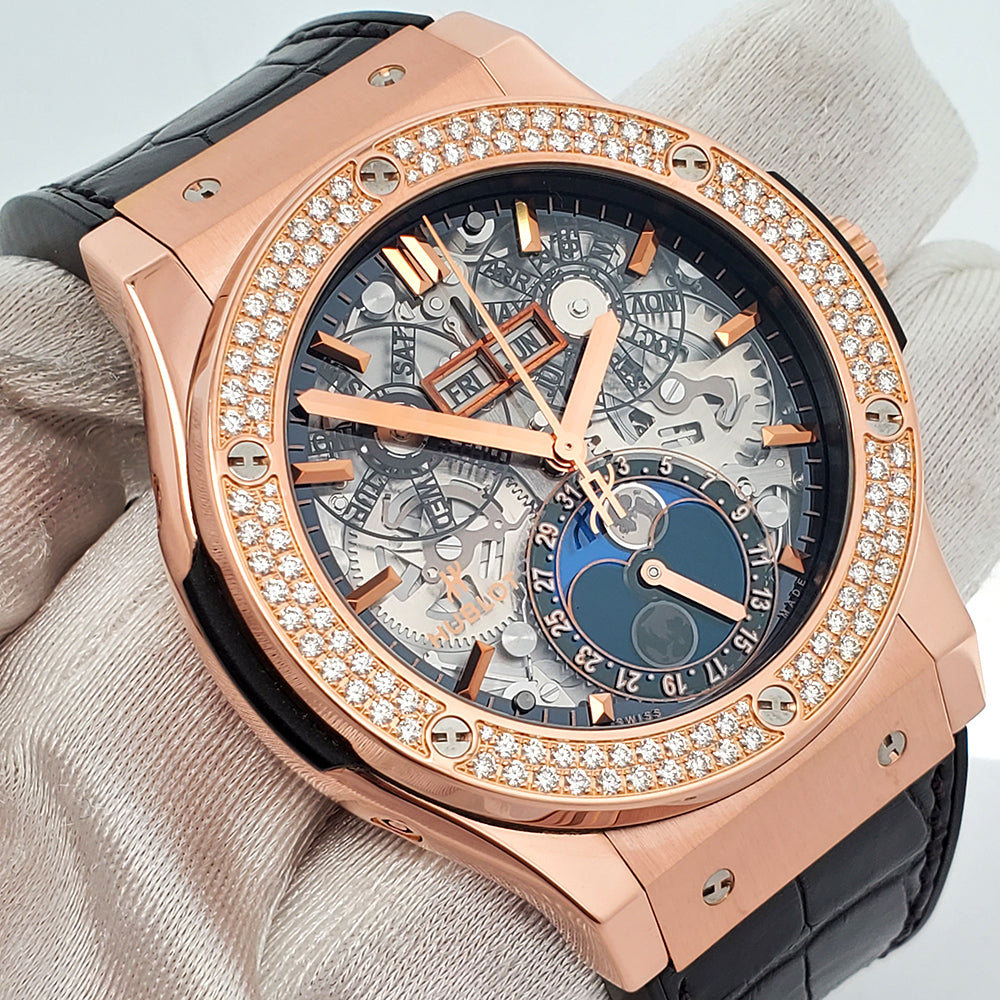 Hublot Factory Diamond Classic Fusion Aerofusion Moonphase King Gold 45mm Rose Gold Watch