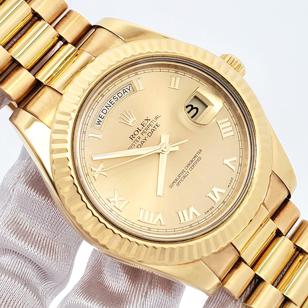 Rolex President Day-Date II 41mm Champagne Roman Yellow Gold Watch 218238