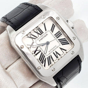 Cartier Santos 100 XL White Roman Steel 38mm Watch W20073X8 2656