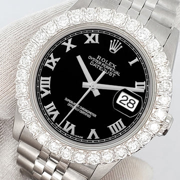 Rolex Datejust Midsize 31mm Black Roman Dial 2.25ct Diamond Bezel Jubilee Watch